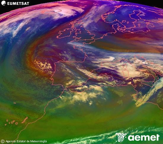 Composici� RGB en la qual es barregen diversos canals del sat�l�lit Meteosat operacional en 0�N 0�W, que ens d�na una idea de les caracter�stiques de les masses d'aire i de la nuvolositat.&nbsp;dimecres, 24 de desembre  2025 00:00