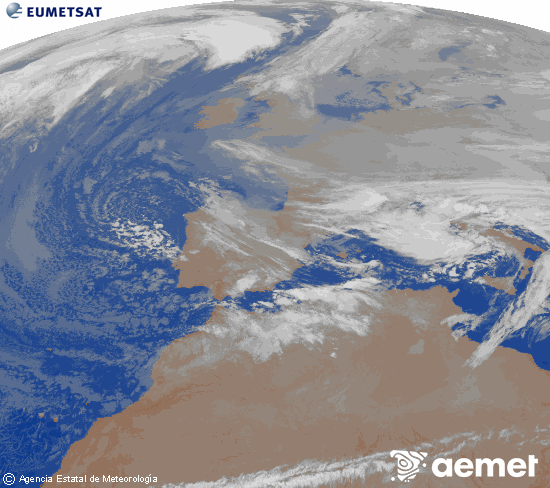 Imatge de la zona d'Europa i Nord d'�frica del canal infraroig del sat�l�lit Meteosat operacional en 0�N 0�W, processada per a donar-li color.&nbsp;dimecres, 24 de desembre  2025 02:00