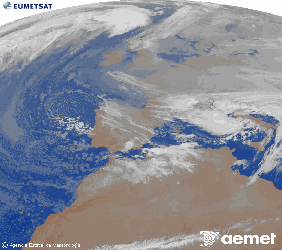 Imatge de la zona d'Europa i Nord d'�frica del canal infraroig del sat�l�lit Meteosat operacional en 0�N 0�W, processada per a donar-li color.&nbsp;dimecres, 24 de desembre  2025 03:00