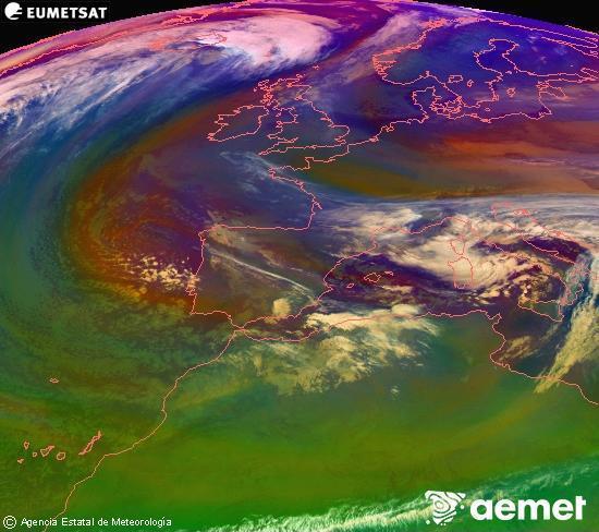 Composici� RGB en la qual es barregen diversos canals del sat�l�lit Meteosat operacional en 0�N 0�W, que ens d�na una idea de les caracter�stiques de les masses d'aire i de la nuvolositat.&nbsp;dimecres, 24 de desembre  2025 04:00
