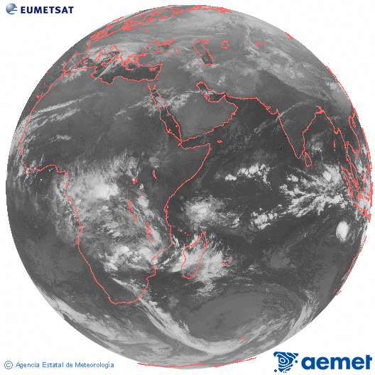 Oc�ano �ndico. Imagen global del canal infrarrojo (10.8&mu;m) de Meteosat, perteneciente a la serie MSG (Meteosat Segunda Generaci�n) y situado en 41.5° E.&nbsp;dimecres, 24 de desembre  2025 04:00