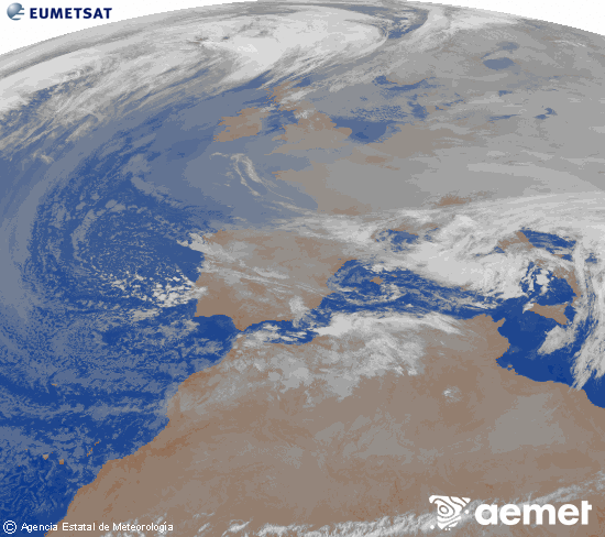 Imagen de la zona de Europa y Norte de �frica del canal infrarrojo del sat�lite Meteosat operacional en 0�N 0�W, procesada para darle color.&nbsp;Wednesday, 24 December  2025 07:00