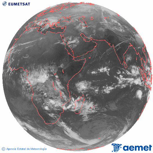 Oc�ano �ndico. Imagen global del canal infrarrojo (10.8&mu;m) de Meteosat, perteneciente a la serie MSG (Meteosat Segunda Generaci�n) y situado en 41.5° E.&nbsp;dimecres, 24 de desembre  2025 07:00