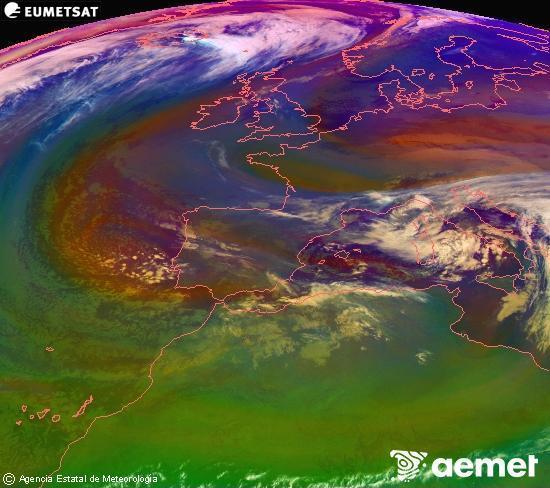 Composici� RGB en la qual es barregen diversos canals del sat�l�lit Meteosat operacional en 0�N 0�W, que ens d�na una idea de les caracter�stiques de les masses d'aire i de la nuvolositat.&nbsp;dimecres, 24 de desembre  2025 08:00