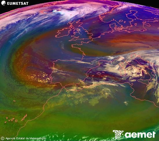 Composici� RGB en la qual es barregen diversos canals del sat�l�lit Meteosat operacional en 0�N 0�W, que ens d�na una idea de les caracter�stiques de les masses d'aire i de la nuvolositat.&nbsp;dimecres, 24 de desembre  2025 09:00