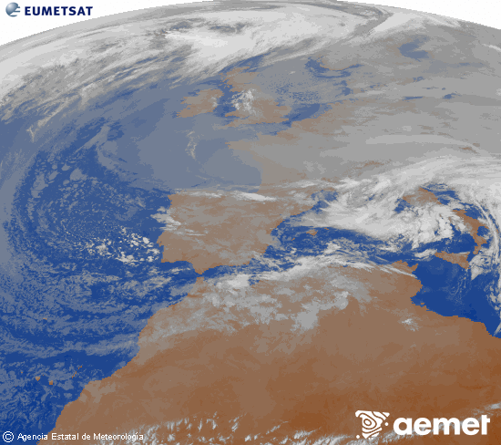 Imatge de la zona d'Europa i Nord d'�frica del canal infraroig del sat�l�lit Meteosat operacional en 0�N 0�W, processada per a donar-li color.&nbsp;dimecres, 24 de desembre  2025 10:00