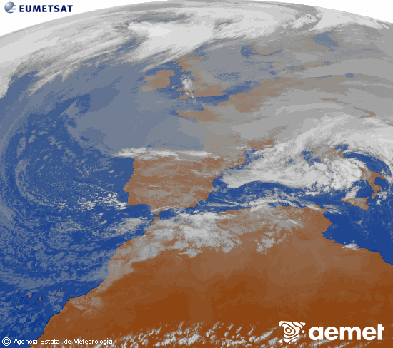 Imagen de la zona de Europa y Norte de �frica del canal infrarrojo del sat�lite Meteosat operacional en 0�N 0�W, procesada para darle color.&nbsp;Wednesday, 24 December  2025 13:00