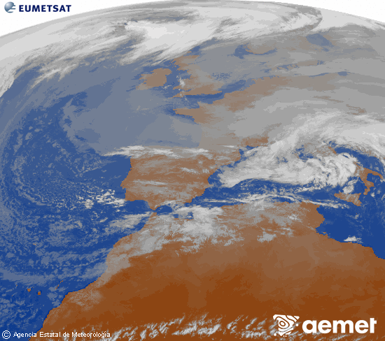 Imagen de la zona de Europa y Norte de �frica del canal infrarrojo del sat�lite Meteosat operacional en 0�N 0�W, procesada para darle color.&nbsp;dimecres, 24 de desembre  2025 14:00