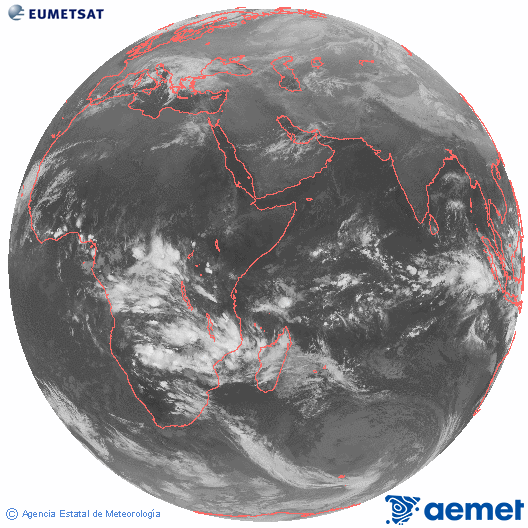 Oc�ano �ndico. Imagen global del canal infrarrojo (10.8&mu;m) de Meteosat, perteneciente a la serie MSG (Meteosat Segunda Generaci�n) y situado en 41.5° E.&nbsp;dimecres, 24 de desembre  2025 19:00