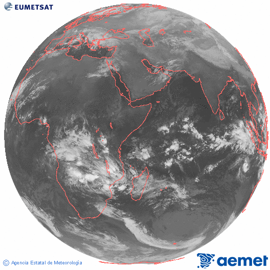 Oc�ano �ndico. Imagen global del canal infrarrojo (10.8&mu;m) de Meteosat, perteneciente a la serie MSG (Meteosat Segunda Generaci�n) y situado en 41.5° E.&nbsp;dijous, 25 de desembre  2025 01:00