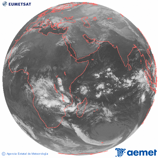 Oc�ano �ndico. Imagen global del canal infrarrojo (10.8&mu;m) de Meteosat, perteneciente a la serie MSG (Meteosat Segunda Generaci�n) y situado en 41.5° E.&nbsp;dijous, 25 de desembre  2025 04:00