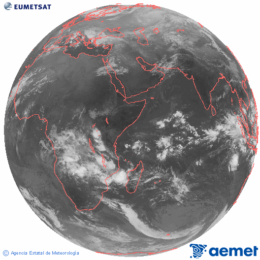 Oc�ano �ndico. Imagen global del canal infrarrojo (10.8&mu;m) de Meteosat, perteneciente a la serie MSG (Meteosat Segunda Generaci�n) y situado en 41.5° E.&nbsp;dijous, 25 de desembre  2025 07:00
