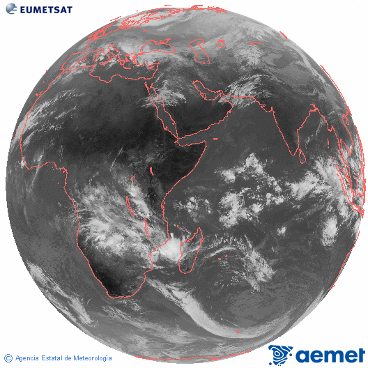 Oc�ano �ndico. Imagen global del canal infrarrojo (10.8&mu;m) de Meteosat, perteneciente a la serie MSG (Meteosat Segunda Generaci�n) y situado en 41.5° E.&nbsp;dijous, 25 de desembre  2025 10:00
