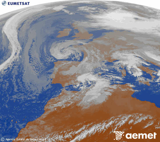 Imagen de la zona de Europa y Norte de �frica del canal infrarrojo del sat�lite Meteosat operacional en 0�N 0�W, procesada para darle color.&nbsp;Thursday, 25 December  2025 14:00