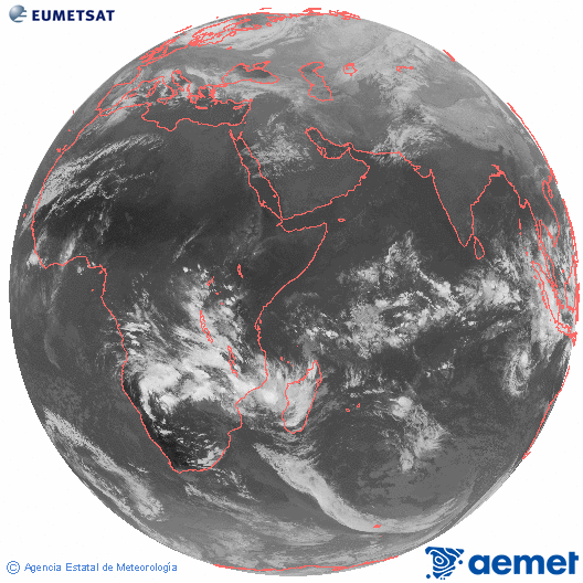 Oc�ano �ndico. Imagen global del canal infrarrojo (10.8&mu;m) de Meteosat, perteneciente a la serie MSG (Meteosat Segunda Generaci�n) y situado en 41.5° E.&nbsp;dijous, 25 de desembre  2025 16:00