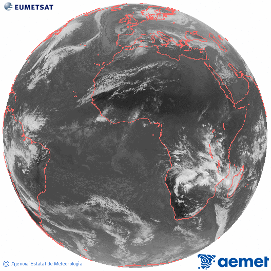 Imatge global del canal infraroig (10.8  &mu;m) del sat�l�lit Meteosat, pertanyent a la s�rie MSG (Meteosat Segona Generaci�) i situat en 0�N 0�E.&nbsp;dijous, 25 de desembre  2025 16:00