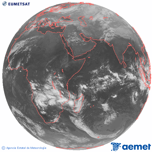 Oc�ano �ndico. Imagen global del canal infrarrojo (10.8&mu;m) de Meteosat, perteneciente a la serie MSG (Meteosat Segunda Generaci�n) y situado en 41.5° E.&nbsp;dijous, 25 de desembre  2025 19:00