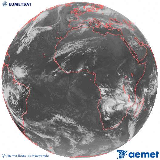 Imatge global del canal infraroig (10.8  &mu;m) del sat�l�lit Meteosat, pertanyent a la s�rie MSG (Meteosat Segona Generaci�) i situat en 0�N 0�E.&nbsp;dijous, 25 de desembre  2025 19:00