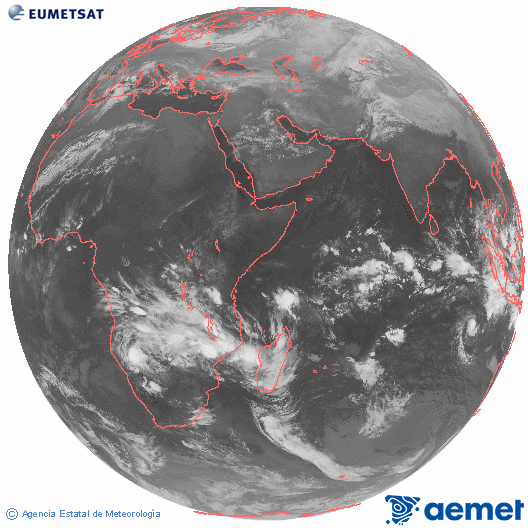 Oc�ano �ndico. Imagen global del canal infrarrojo (10.8&mu;m) de Meteosat, perteneciente a la serie MSG (Meteosat Segunda Generaci�n) y situado en 41.5° E.&nbsp;dijous, 25 de desembre  2025 22:00