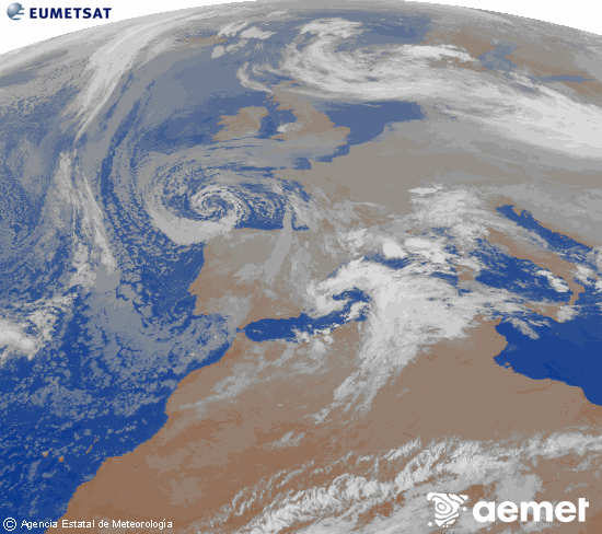 Imagen de la zona de Europa y Norte de �frica del canal infrarrojo del sat�lite Meteosat operacional en 0�N 0�W, procesada para darle color.&nbsp;Thursday, 25 December  2025 23:00