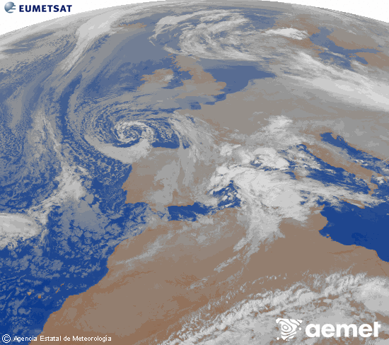 Imagen de la zona de Europa y Norte de �frica del canal infrarrojo del sat�lite Meteosat operacional en 0�N 0�W, procesada para darle color.&nbsp;Friday, 26 December  2025 02:00