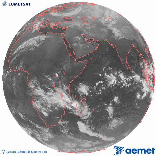 Oc�ano �ndico. Imagen global del canal infrarrojo (10.8&mu;m) de Meteosat, perteneciente a la serie MSG (Meteosat Segunda Generaci�n) y situado en 41.5° E.&nbsp;divendres, 26 de desembre  2025 04:00