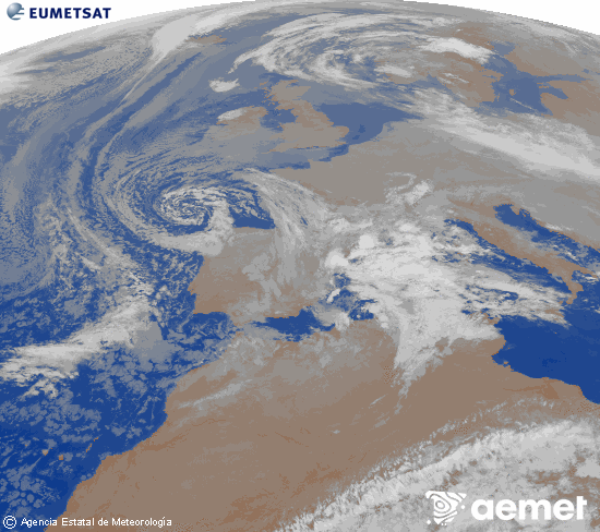 Imatge de la zona d'Europa i Nord d'�frica del canal infraroig del sat�l�lit Meteosat operacional en 0�N 0�W, processada per a donar-li color.&nbsp;divendres, 26 de desembre  2025 05:00