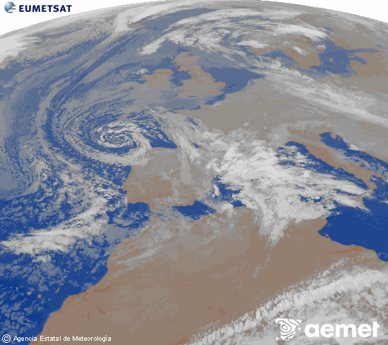 Imatge de la zona d'Europa i Nord d'�frica del canal infraroig del sat�l�lit Meteosat operacional en 0�N 0�W, processada per a donar-li color.&nbsp;divendres, 26 de desembre  2025 07:00