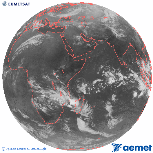 Oc�ano �ndico. Imagen global del canal infrarrojo (10.8&mu;m) de Meteosat, perteneciente a la serie MSG (Meteosat Segunda Generaci�n) y situado en 41.5° E.&nbsp;divendres, 26 de desembre  2025 07:00