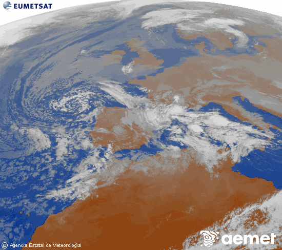 Imagen de la zona de Europa y Norte de �frica del canal infrarrojo del sat�lite Meteosat operacional en 0�N 0�W, procesada para darle color.&nbsp;divendres, 26 de desembre  2025 13:00