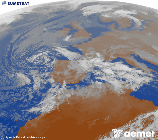 Imagen de la zona de Europa y Norte de �frica del canal infrarrojo del sat�lite Meteosat operacional en 0�N 0�W, procesada para darle color.&nbsp;divendres, 26 de desembre  2025 14:00