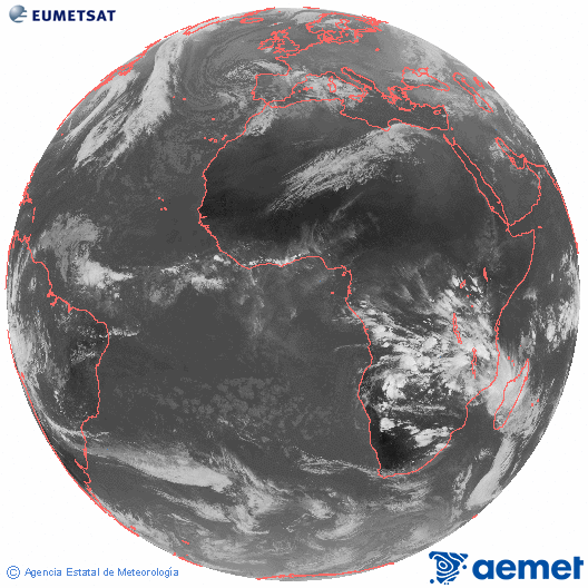 Imatge global del canal infraroig (10.8  &mu;m) del sat�l�lit Meteosat, pertanyent a la s�rie MSG (Meteosat Segona Generaci�) i situat en 0�N 0�E.&nbsp;divendres, 26 de desembre  2025 16:00
