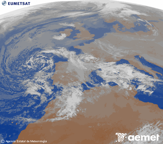 Imagen de la zona de Europa y Norte de �frica del canal infrarrojo del sat�lite Meteosat operacional en 0�N 0�W, procesada para darle color.&nbsp;viernes, 26 diciembre 2025 a las 19:00