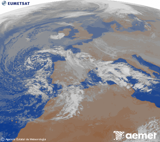 Imatge de la zona d'Europa i Nord d'�frica del canal infraroig del sat�l�lit Meteosat operacional en 0�N 0�W, processada per a donar-li color.&nbsp;divendres, 26 de desembre  2025 20:00