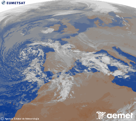 Imatge de la zona d'Europa i Nord d'�frica del canal infraroig del sat�l�lit Meteosat operacional en 0�N 0�W, processada per a donar-li color.&nbsp;divendres, 26 de desembre  2025 21:00
