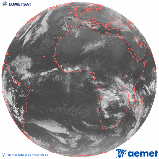 Imagen global del canal infrarrojo (10.8 &mu;m) del sat�lite Meteosat, perteneciente a la serie MSG (Meteosat Segunda Generaci�n) y situado en 0�N 0�E.&nbsp;viernes, 26 diciembre 2025 a las 22:00
