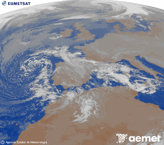 Imatge de la zona d'Europa i Nord d'�frica del canal infraroig del sat�l�lit Meteosat operacional en 0�N 0�W, processada per a donar-li color.&nbsp;divendres, 26 de desembre  2025 23:00