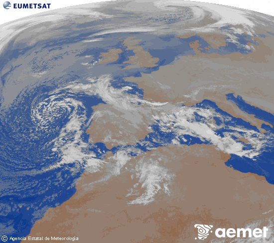 Imatge de la zona d'Europa i Nord d'�frica del canal infraroig del sat�l�lit Meteosat operacional en 0�N 0�W, processada per a donar-li color.&nbsp;dissabte, 27 de desembre  2025 00:00