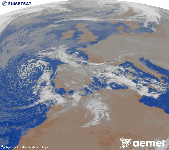 Imatge de la zona d'Europa i Nord d'�frica del canal infraroig del sat�l�lit Meteosat operacional en 0�N 0�W, processada per a donar-li color.&nbsp;dissabte, 27 de desembre  2025 01:00