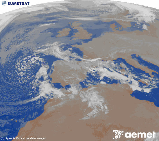 Imagen de la zona de Europa y Norte de �frica del canal infrarrojo del sat�lite Meteosat operacional en 0�N 0�W, procesada para darle color.&nbsp;s�bado, 27 diciembre 2025 a las 02:00