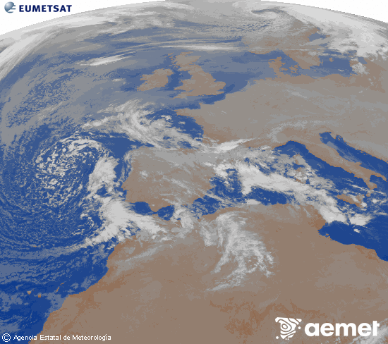 Imagen de la zona de Europa y Norte de �frica del canal infrarrojo del sat�lite Meteosat operacional en 0�N 0�W, procesada para darle color.&nbsp;s�bado, 27 diciembre 2025 a las 03:00