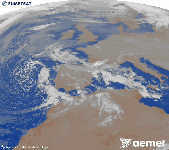 Imagen de la zona de Europa y Norte de �frica del canal infrarrojo del sat�lite Meteosat operacional en 0�N 0�W, procesada para darle color.&nbsp;s�bado, 27 diciembre 2025 a las 04:00