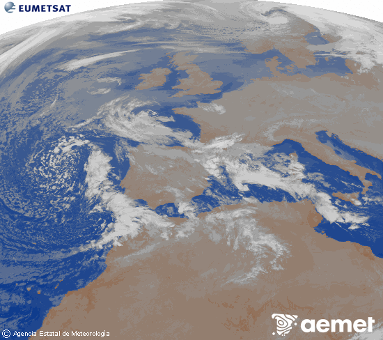 Imagen de la zona de Europa y Norte de �frica del canal infrarrojo del sat�lite Meteosat operacional en 0�N 0�W, procesada para darle color.&nbsp;s�bado, 27 diciembre 2025 a las 05:00