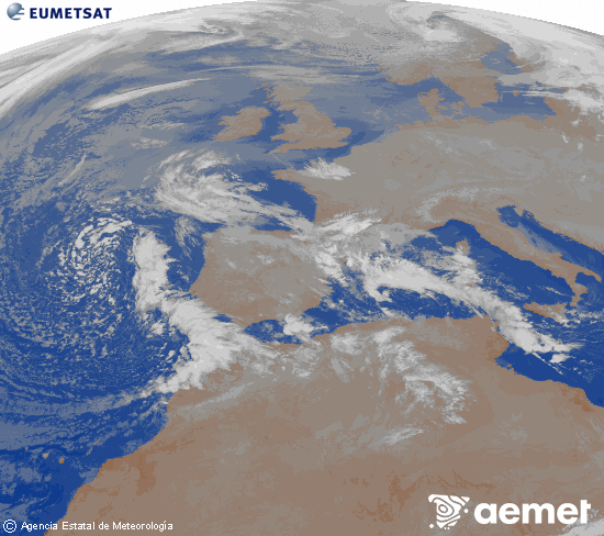 Imagen de la zona de Europa y Norte de �frica del canal infrarrojo del sat�lite Meteosat operacional en 0�N 0�W, procesada para darle color.&nbsp;s�bado, 27 diciembre 2025 a las 06:00