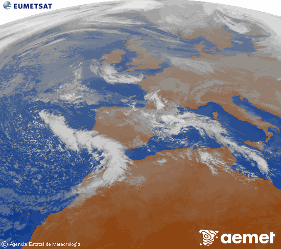 Imagen de la zona de Europa y Norte de �frica del canal infrarrojo del sat�lite Meteosat operacional en 0�N 0�W, procesada para darle color.&nbsp;s�bado, 27 diciembre 2025 a las 12:00
