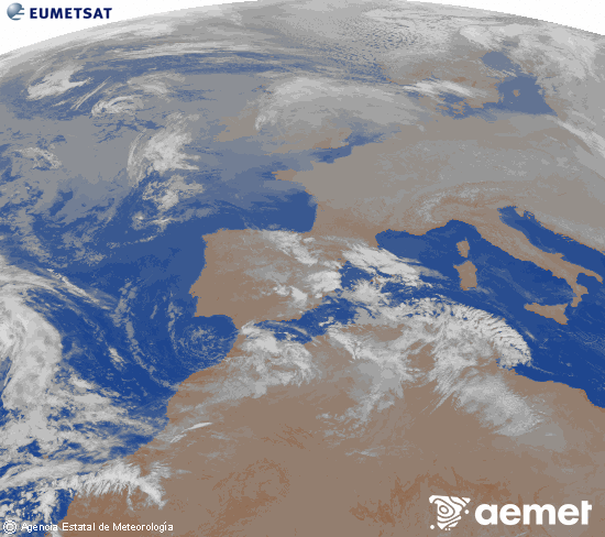 Imaxe da zona de Europa e Norte de �frica da canle infravermella do sat�lite Meteosat operacional en 0�N 0�W, procesada para darlle cor.&nbsp;luns, 29 decembro  2025 01:00