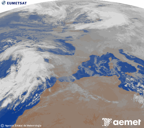 Imagen de la zona de Europa y Norte de �frica del canal infrarrojo del sat�lite Meteosat operacional en 0�N 0�W, procesada para darle color.&nbsp;jeudi, 1 janvier  2026 03:00