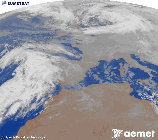 Imagen de la zona de Europa y Norte de �frica del canal infrarrojo del sat�lite Meteosat operacional en 0�N 0�W, procesada para darle color.&nbsp;jeudi, 1 janvier  2026 05:00
