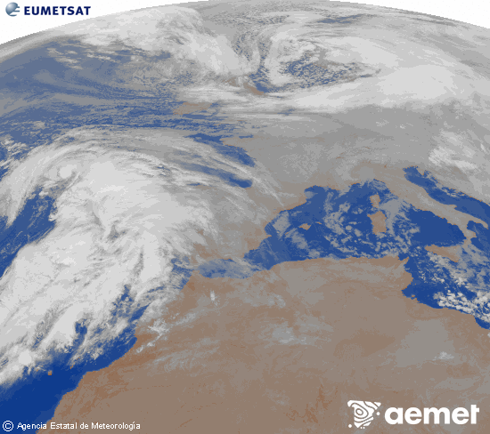 Imagen de la zona de Europa y Norte de �frica del canal infrarrojo del sat�lite Meteosat operacional en 0�N 0�W, procesada para darle color.&nbsp;jeudi, 1 janvier  2026 07:00