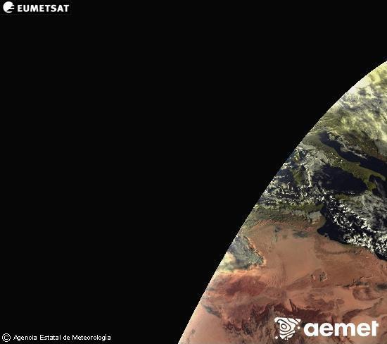 Esta imagen se genera utilizando informaci�n de los canales visibles del sat�lite METEOSAT perteneciente a la segunda generaci�n de sat�lites Meteosat (MSG). Por ese motivo, s�lo hay informaci�n en la zona iluminada por el sol. Adem�s, los canales han sido normalizados para que el brillo no dependa de la posici�n del sol.&nbsp;jeudi, 1 janvier  2026 08:00